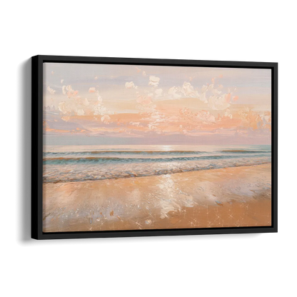 Seaside Waves And Sand Side - Black Canvas Wall Art