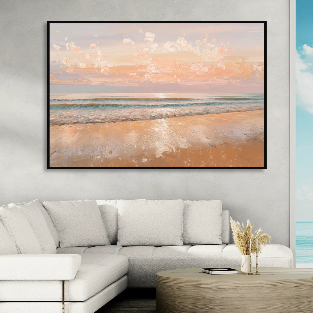 Seaside Waves And Sand Sitting Room - Black Canvas Wall Art