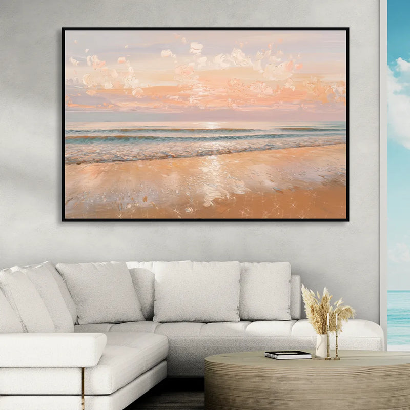 Seaside Waves And Sand Sitting Room - Black Canvas Wall Art