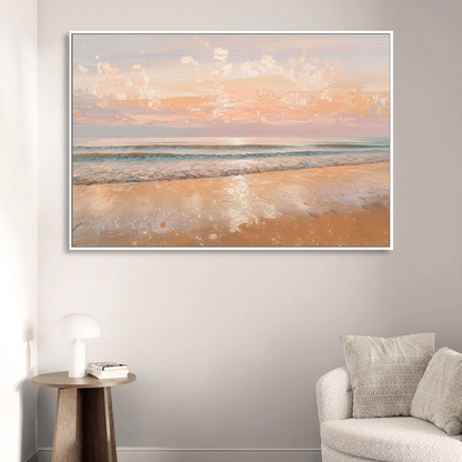 Seaside Waves And Sand Living Room - White Canvas Wall Art