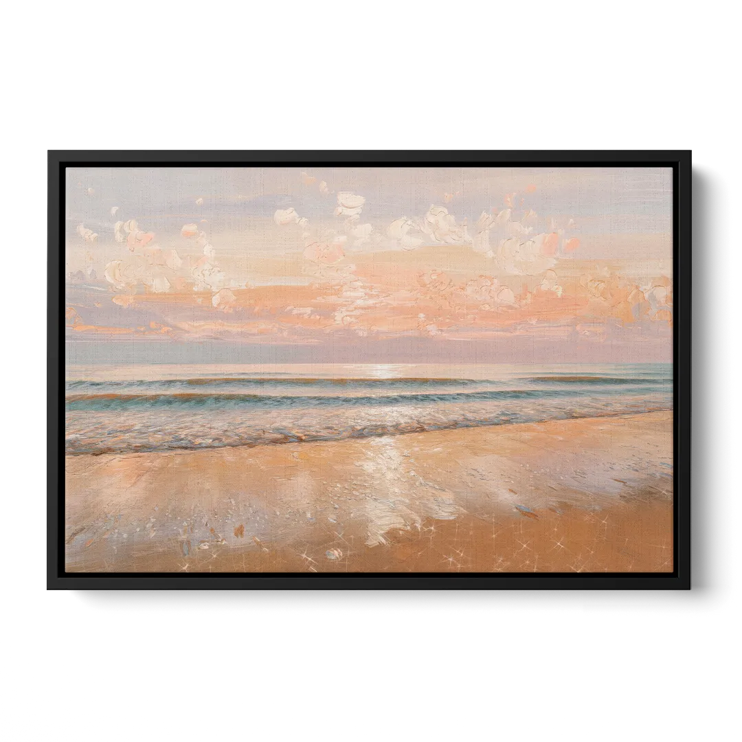 Seaside Waves And Sand Front - Black Canvas Wall Art