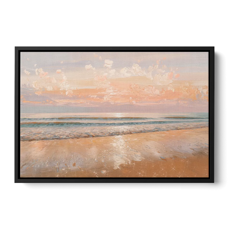 Seaside Waves And Sand Front - Black Canvas Wall Art