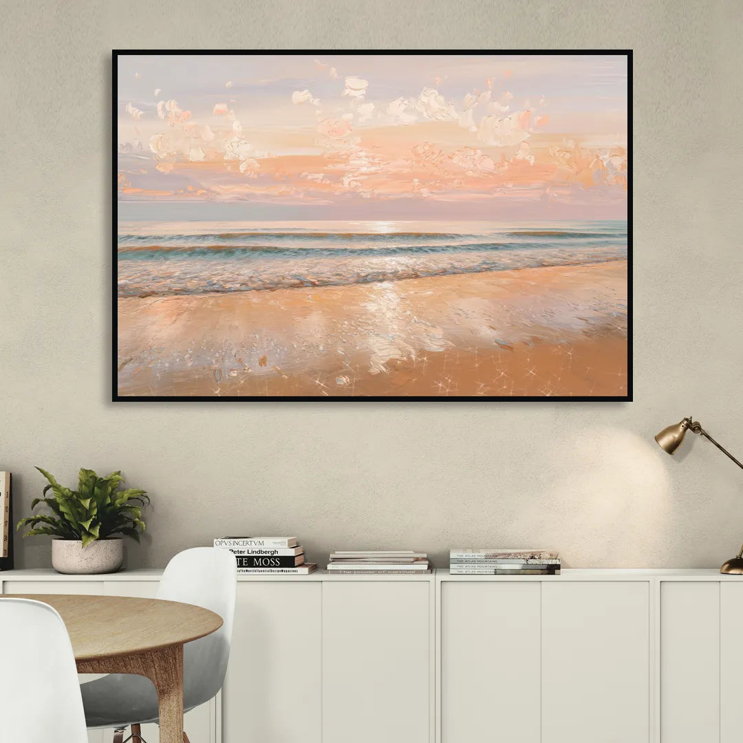 Seaside Waves And Sand Living Room - Black Canvas Wall Art