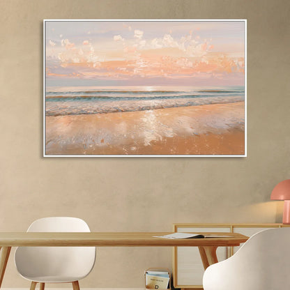 Seaside Waves And Sand Sitting Room - White Canvas Wall Art
