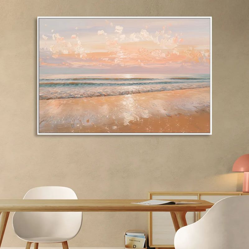 Seaside Waves And Sand Sitting Room - White Canvas Wall Art