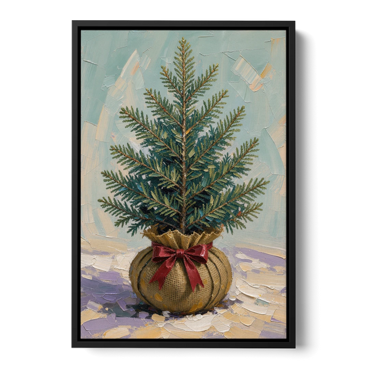 Seasonal Burlap-Wrapped Living Fir - Black Framed Canvas Wall Art - Front