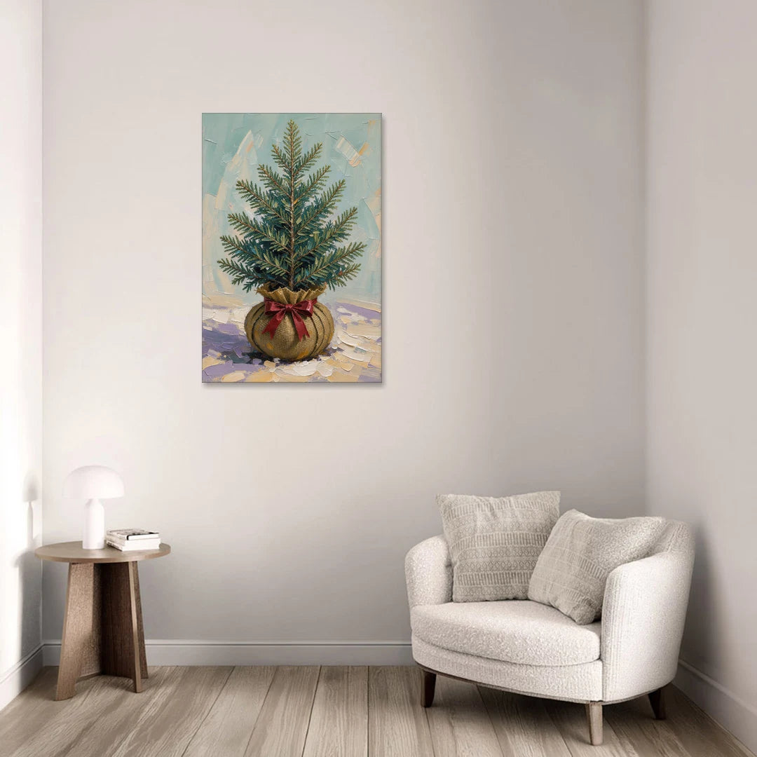 Seasonal Burlap-Wrapped Living Fir - Canvas Wall Art - Sofa - 24x36