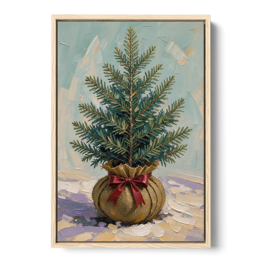 Seasonal Burlap-Wrapped Living Fir - Oak Framed Canvas Wall Art - Front