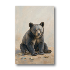 Seated Bear Cub with Fallen Leaves for the Nursery - Canvas Wall Art - Front