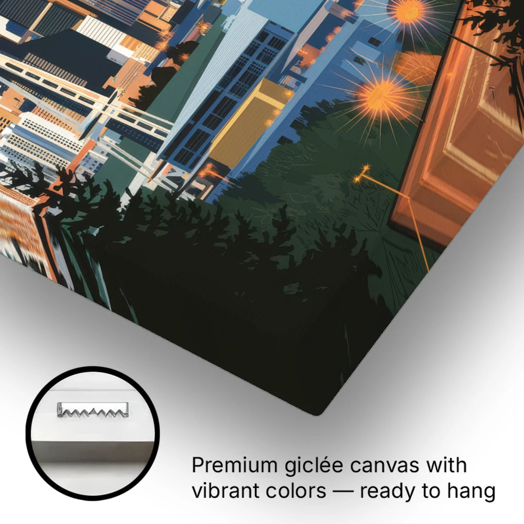 Seattle City at Dusk - Canvas Wall Art - Gallery Wrap Corner