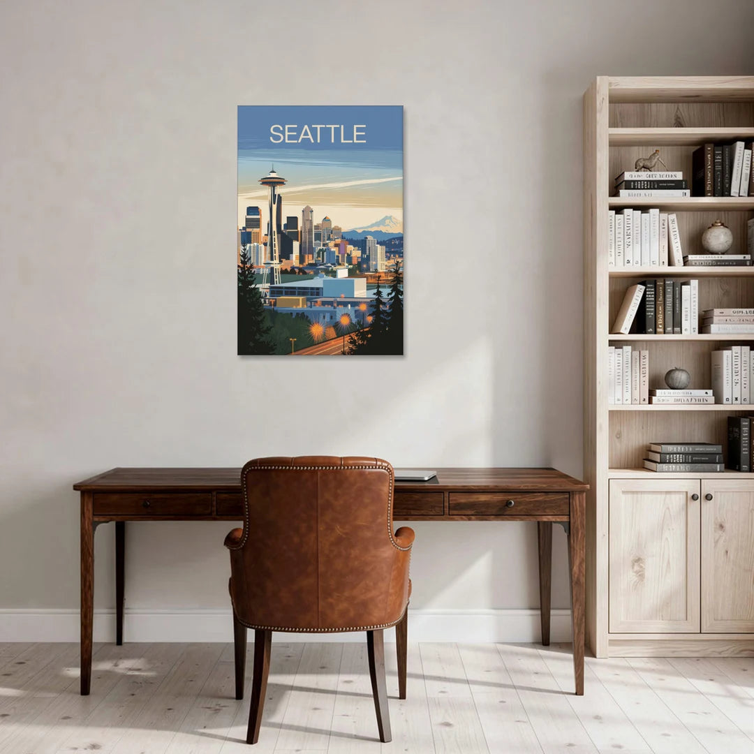 Seattle City at Dusk - Canvas Wall Art - Office - 24x36