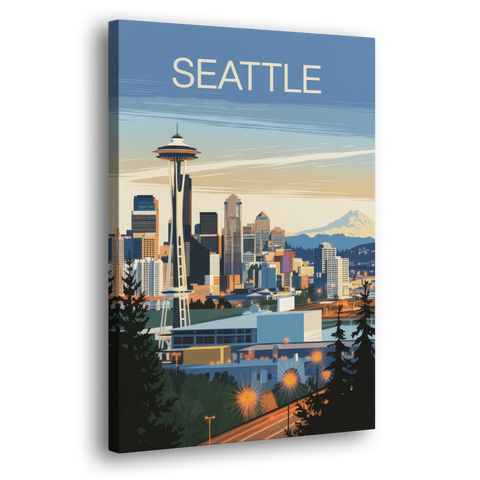 Seattle City at Dusk - Canvas Wall Art - Side