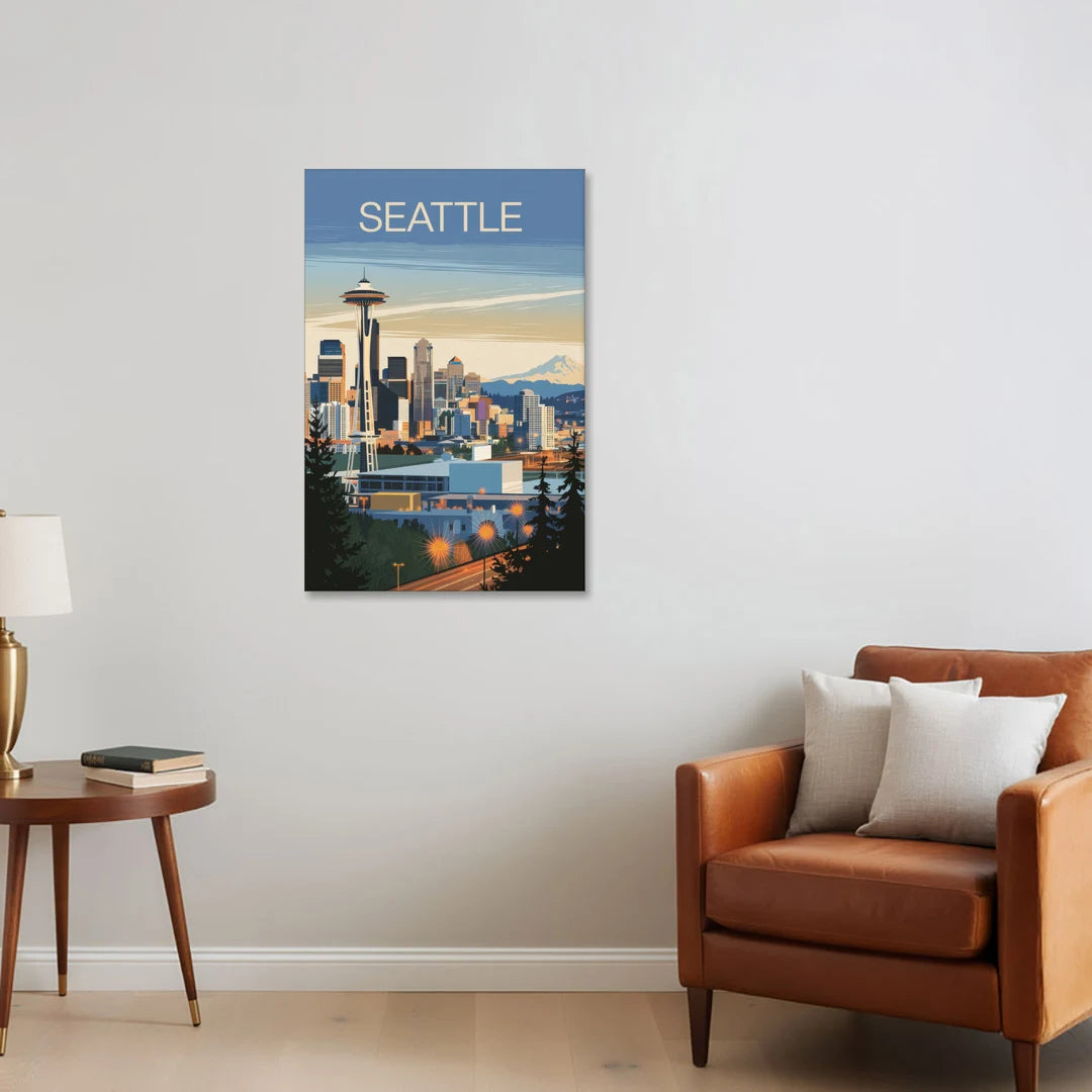 Seattle City at Dusk - Canvas Wall Art - Sofa - 24x36