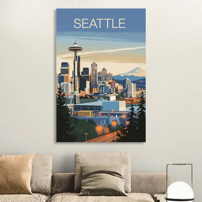 Seattle City at Dusk Sitting Room - Canvas Wall Art