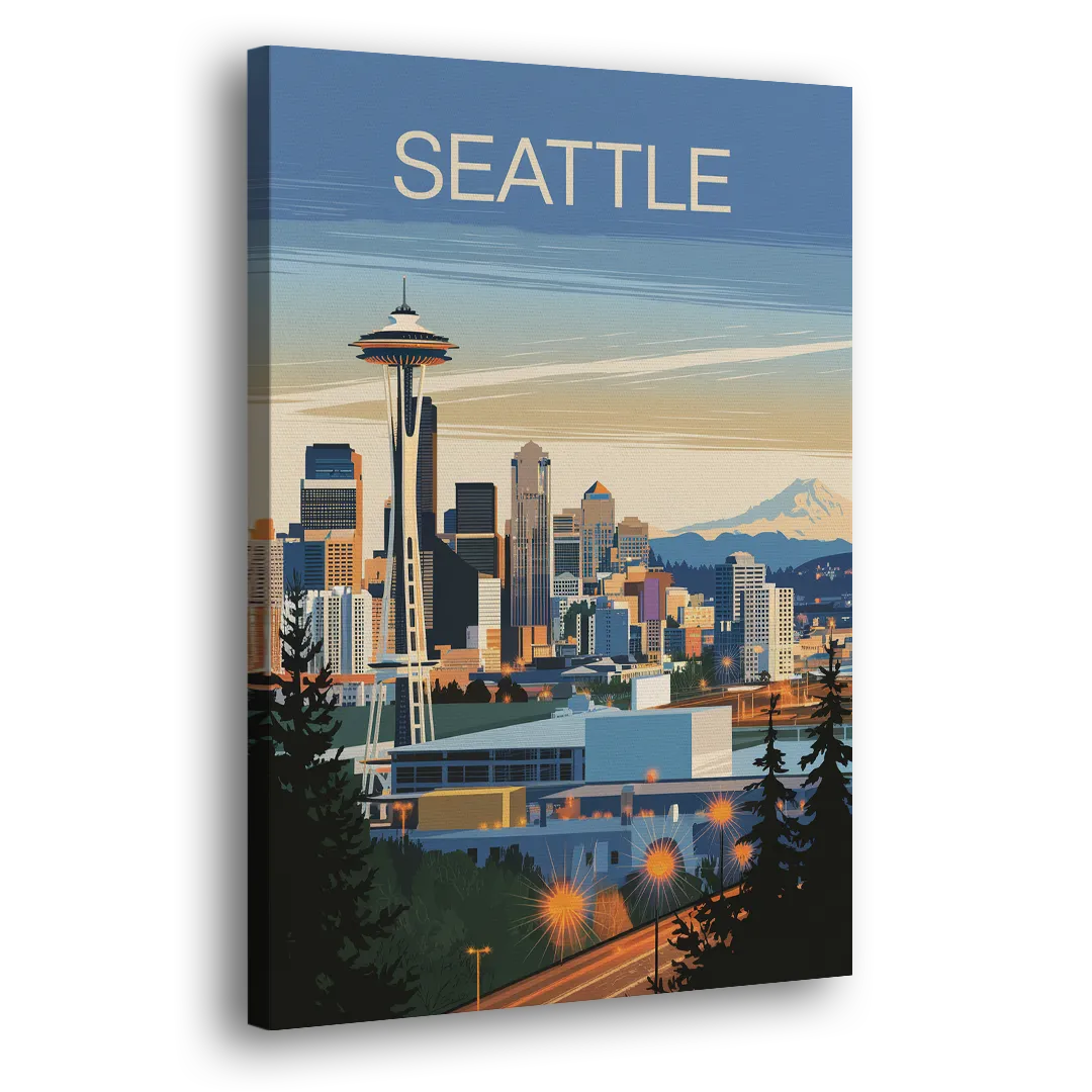Seattle City at Dusk Side - Canvas Wall Art