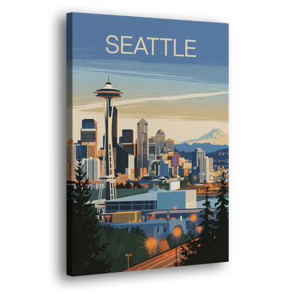 Seattle City at Dusk Side - Canvas Wall Art
