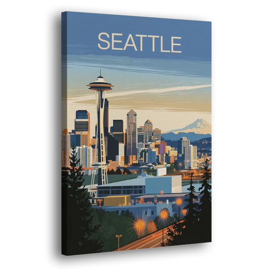 Seattle City at Dusk Side - Canvas Wall Art