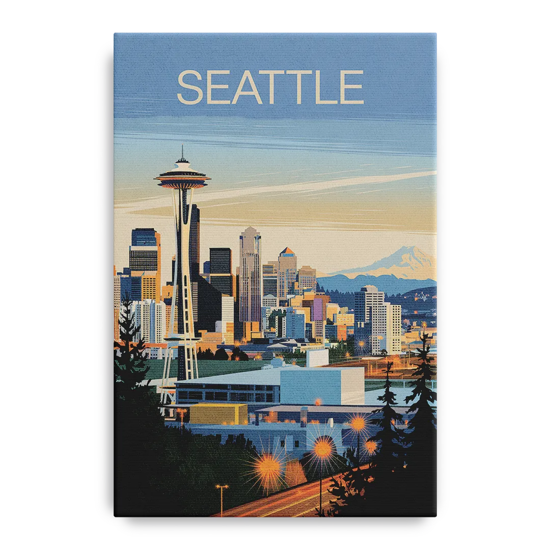 Seattle City at Dusk Front - Canvas Wall Art