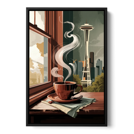Seattle Coffee Culture Vibes - Black Framed Canvas Wall Art - Front