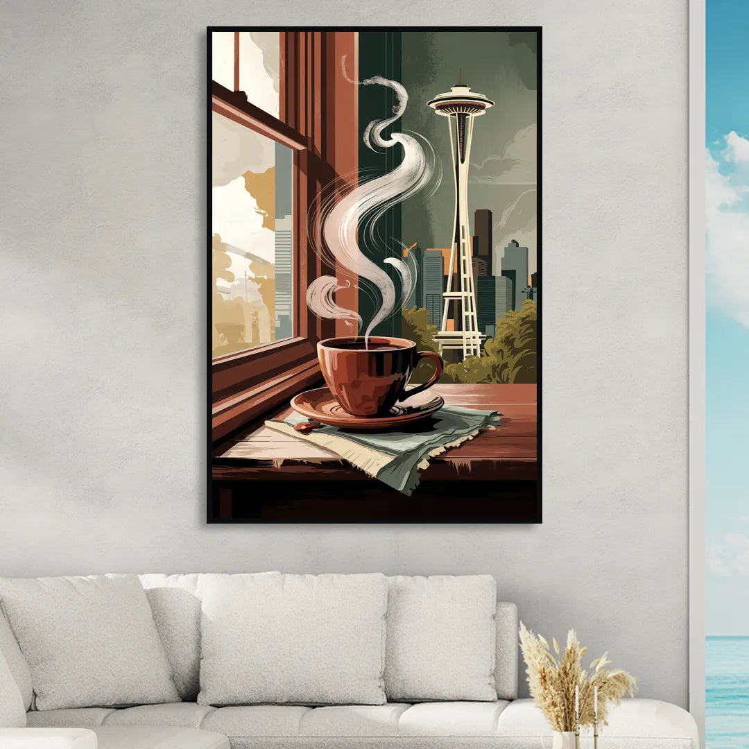 Seattle Coffee Culture Vibes Sitting Room - Black Canvas Wall Art