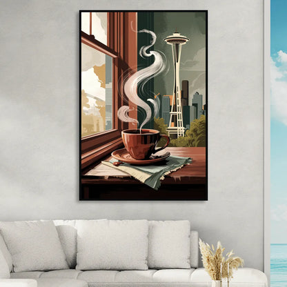 Seattle Coffee Culture Vibes Sitting Room - Black Canvas Wall Art