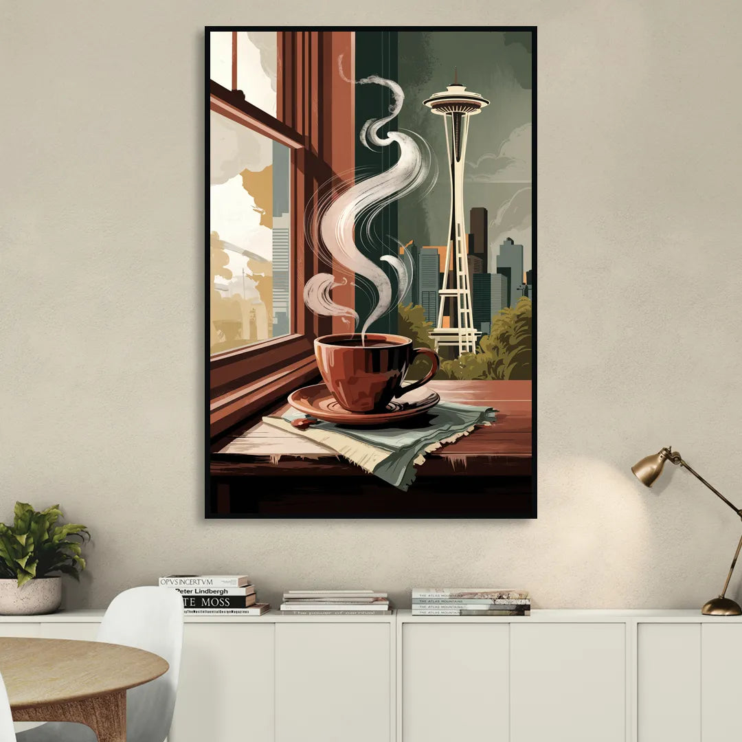 Seattle Coffee Culture Vibes Living Room - Black Canvas Wall Art