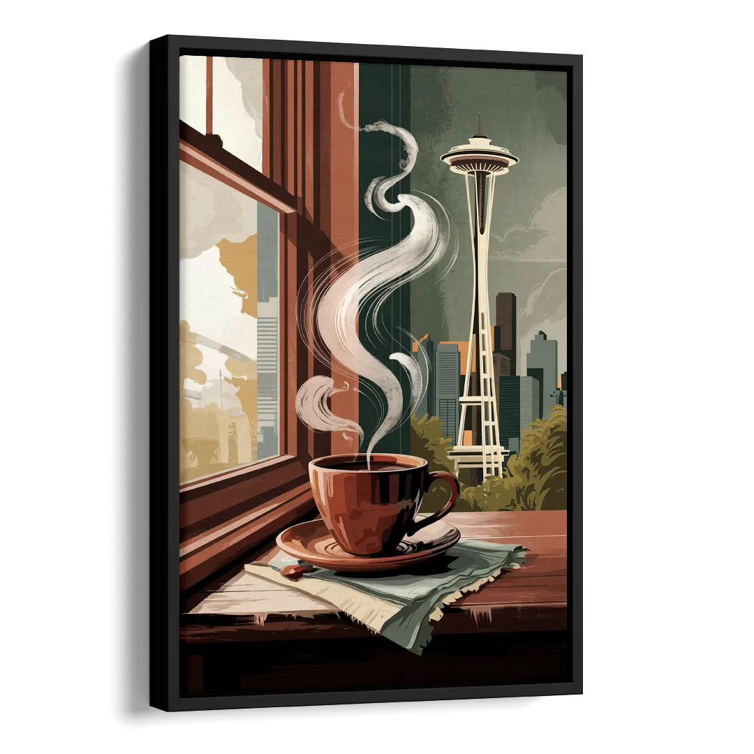 Seattle Coffee Culture Vibes Side - Black Canvas Wall Art