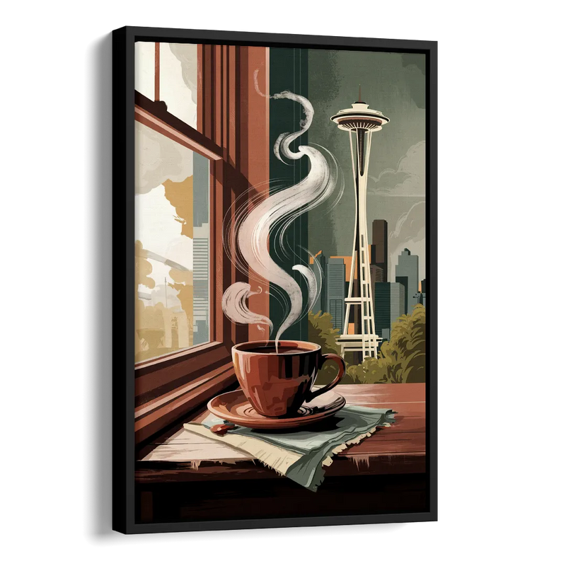 Seattle Coffee Culture Vibes Side - Black Canvas Wall Art