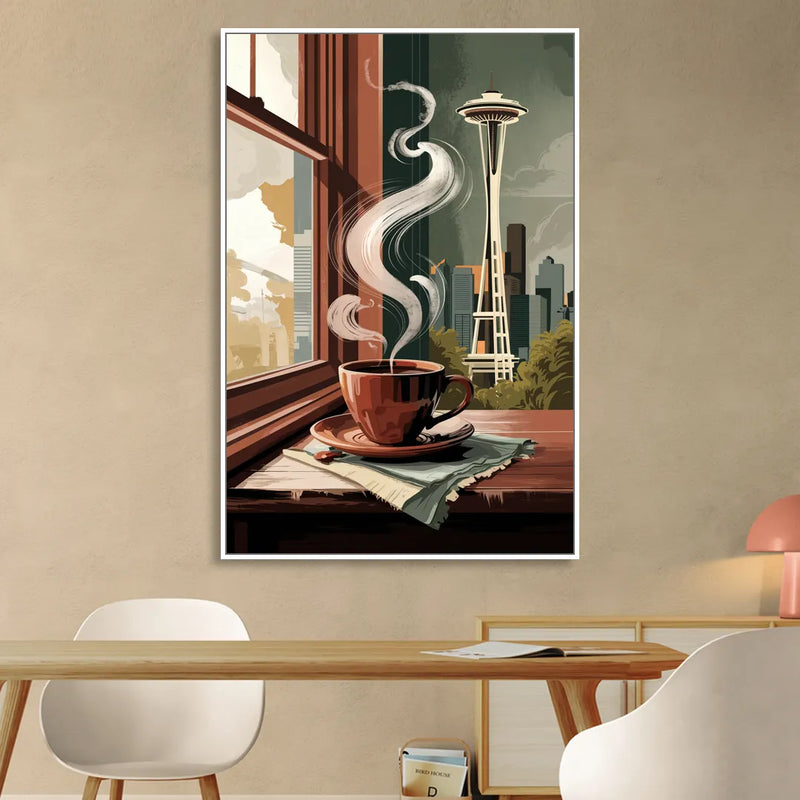 Seattle Coffee Culture Vibes Sitting Room - White Canvas Wall Art