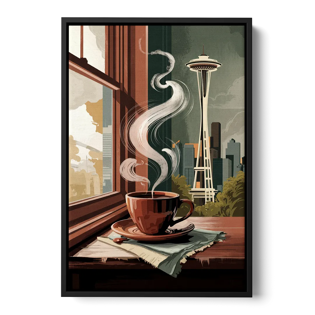 Seattle Coffee Culture Vibes Front - Black Canvas Wall Art