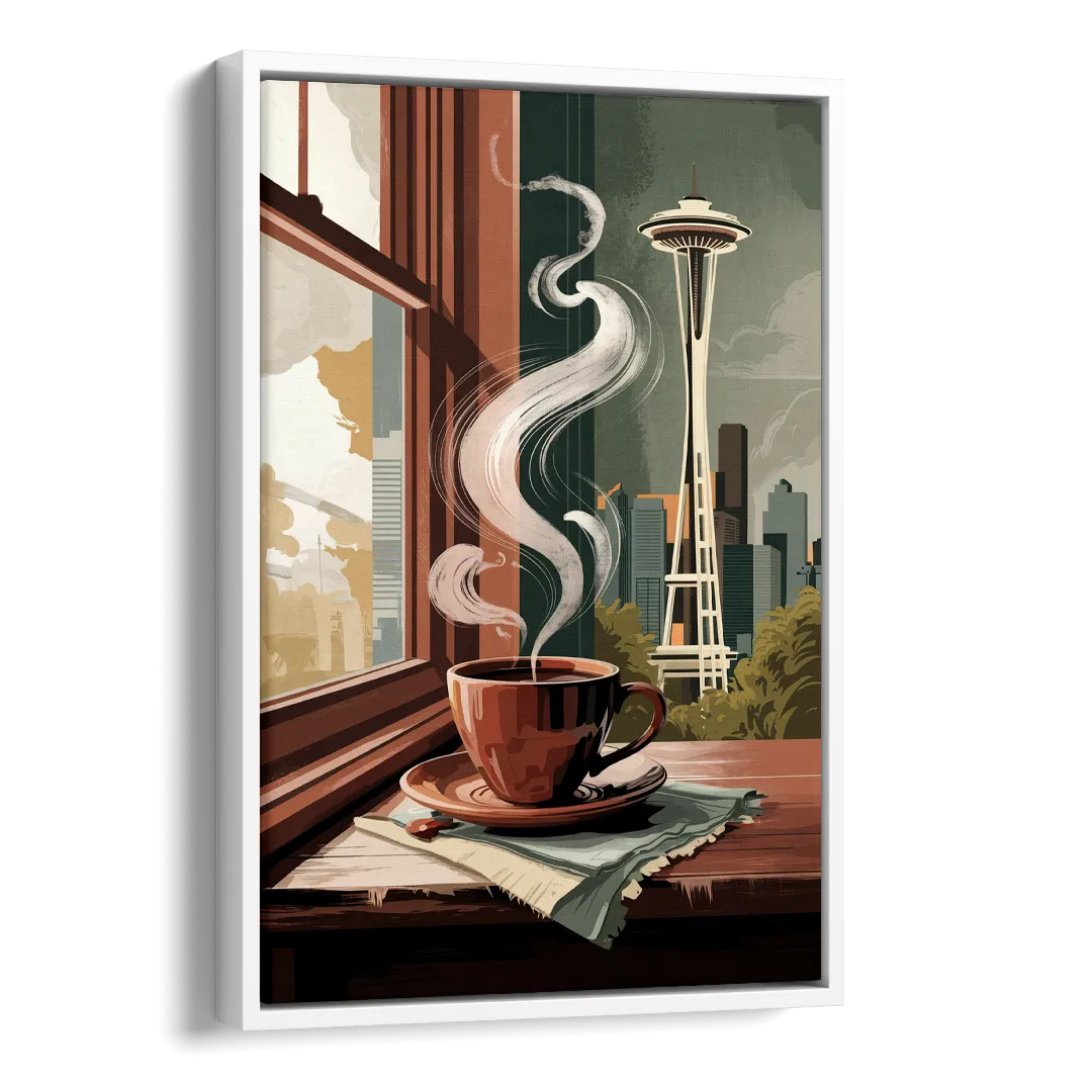 Seattle Coffee Culture Vibes Side - White Canvas Wall Art