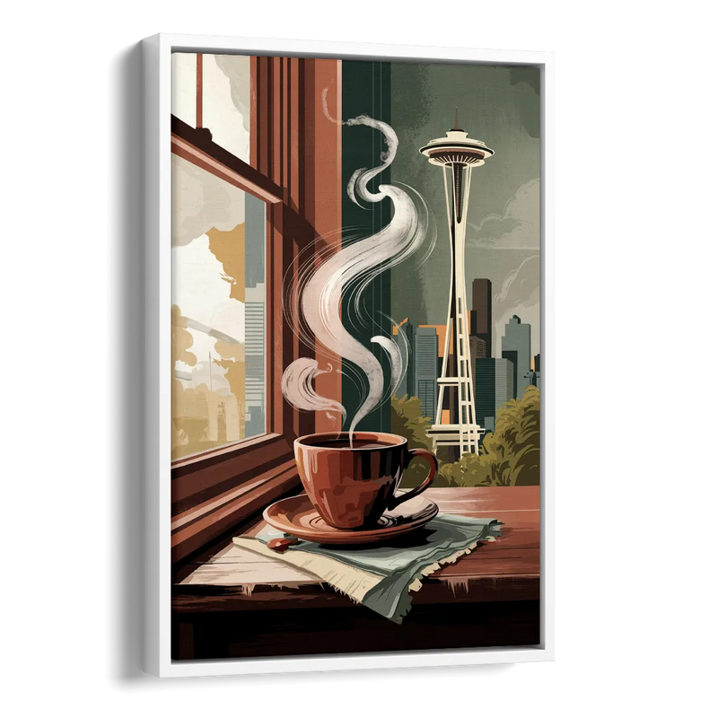 Seattle Coffee Culture Vibes Side - White Canvas Wall Art