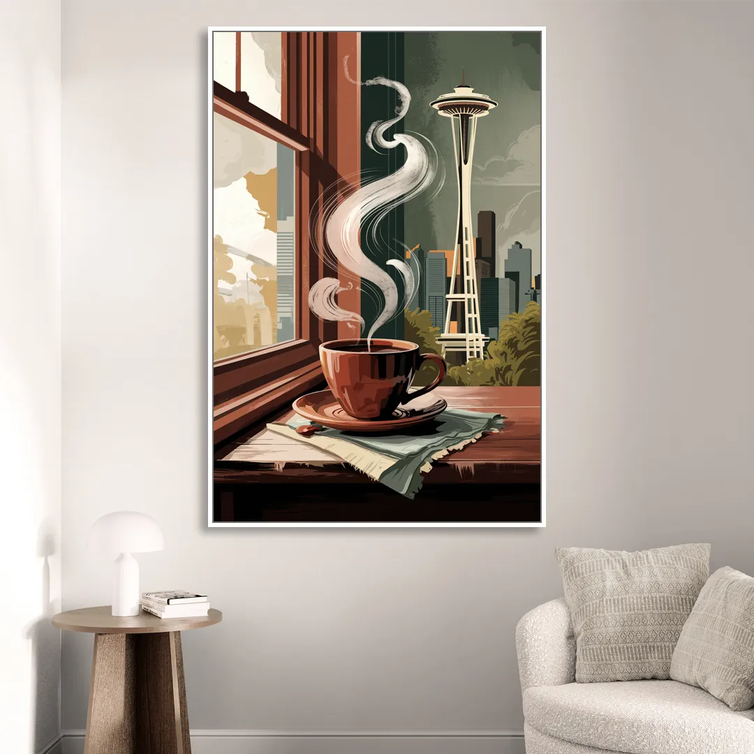 Seattle Coffee Culture Vibes Living Room - White Canvas Wall Art