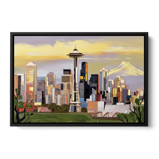 Seattle Downtown Skyline - Black Framed Canvas Wall Art - Front
