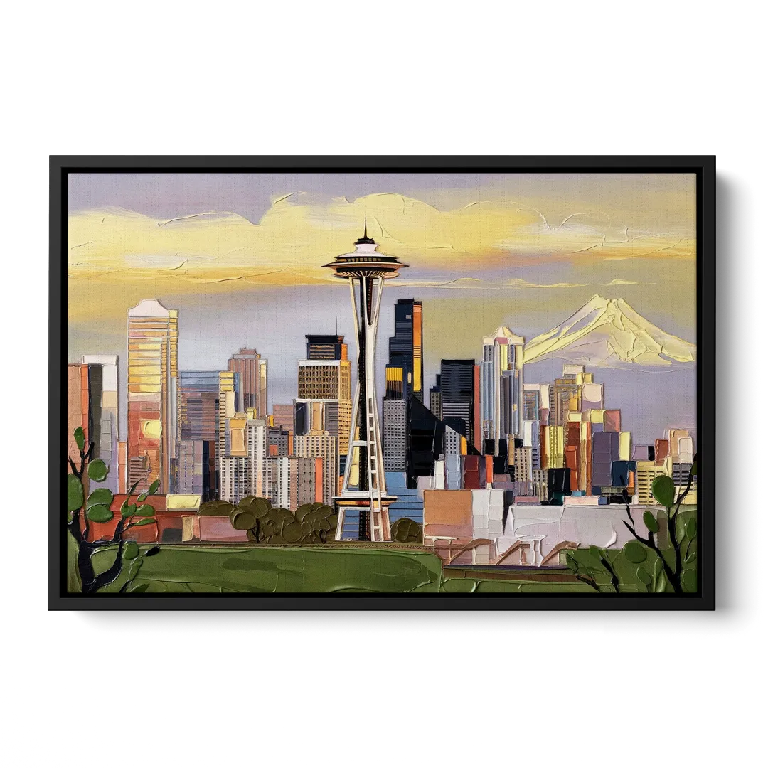 Seattle Downtown Skyline Front - Black Canvas Wall Art