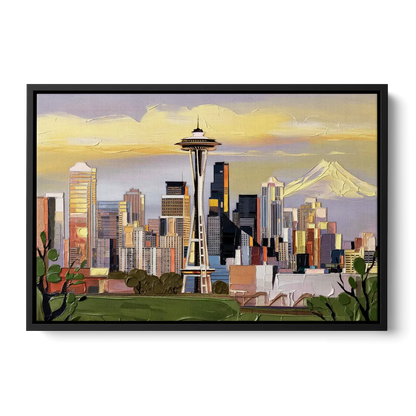 Seattle Downtown Skyline Front - Black Canvas Wall Art