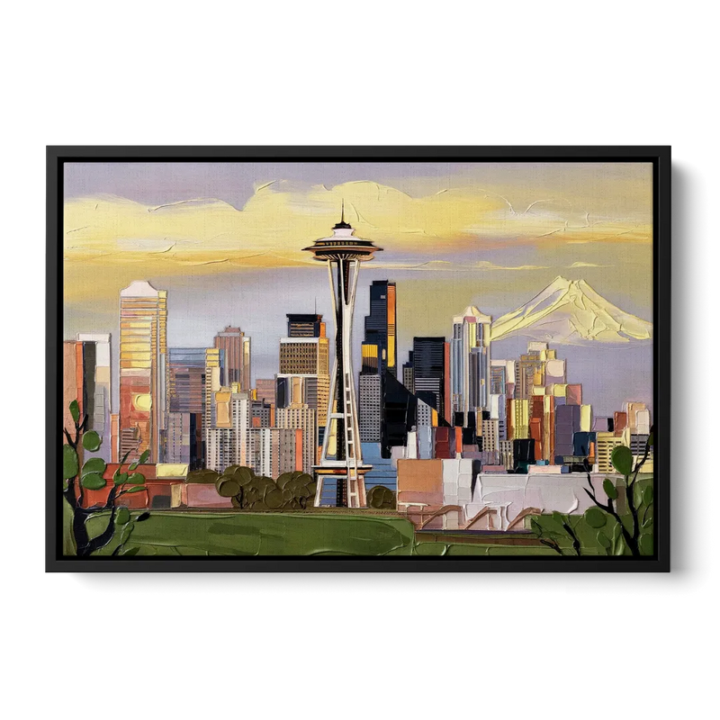 Seattle Downtown Skyline Front - Black Canvas Wall Art