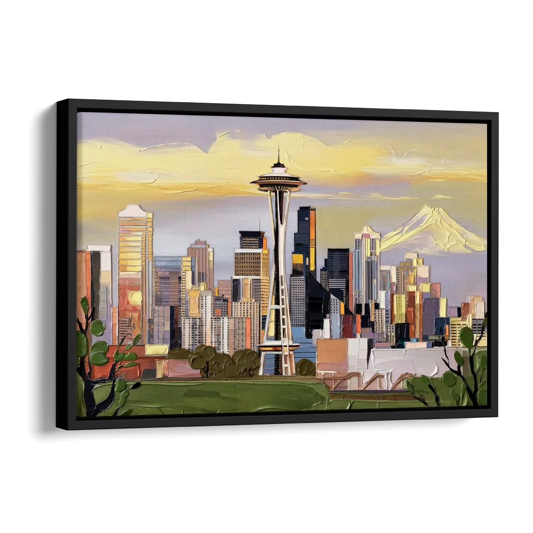 Seattle Downtown Skyline Side - Black Canvas Wall Art