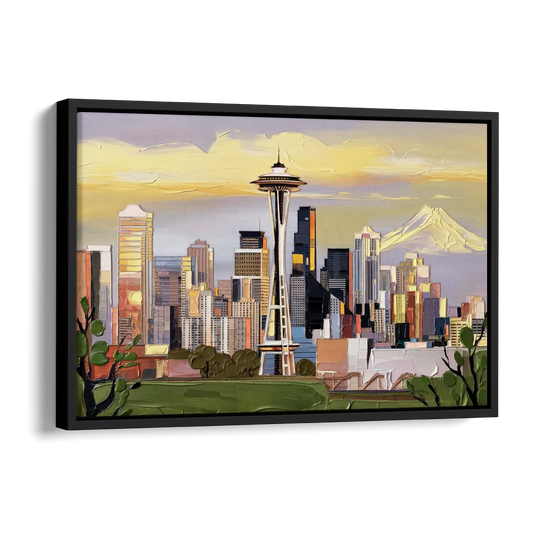Seattle Downtown Skyline Side - Black Canvas Wall Art