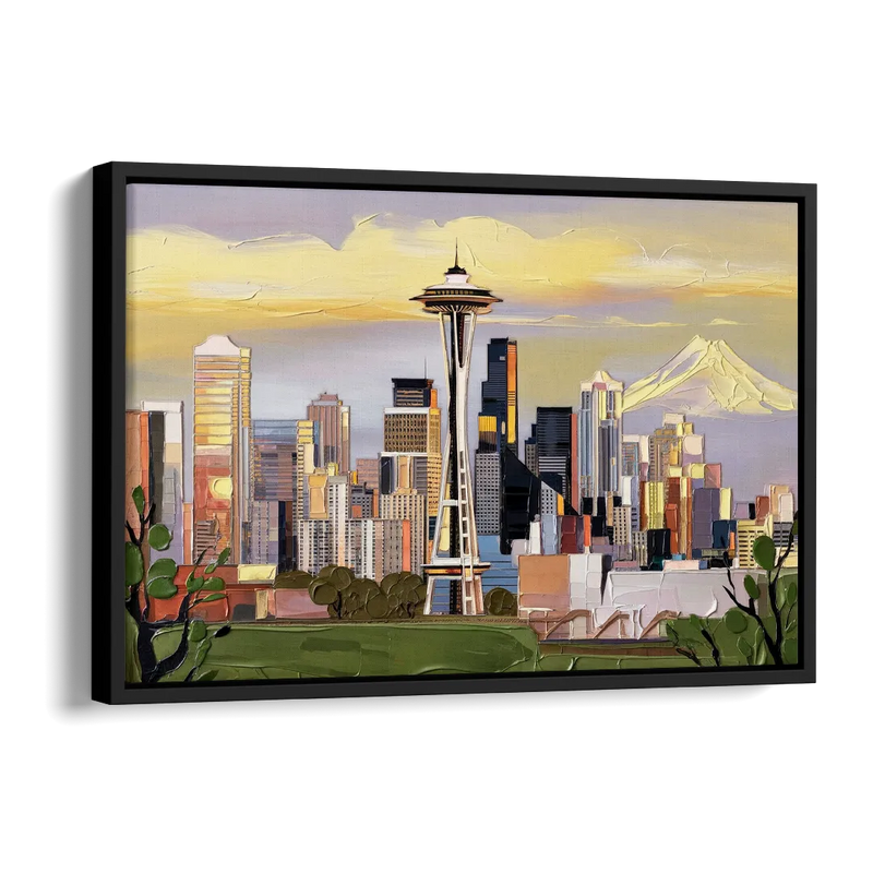Seattle Downtown Skyline Side - Black Canvas Wall Art