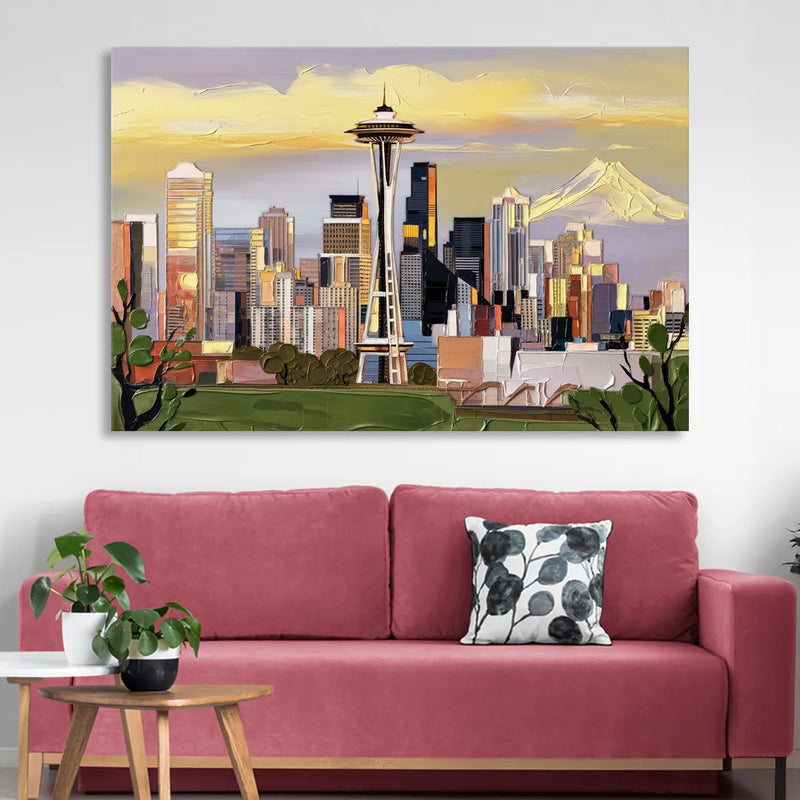 Seattle Downtown Skyline Living Room - Canvas Wall Art