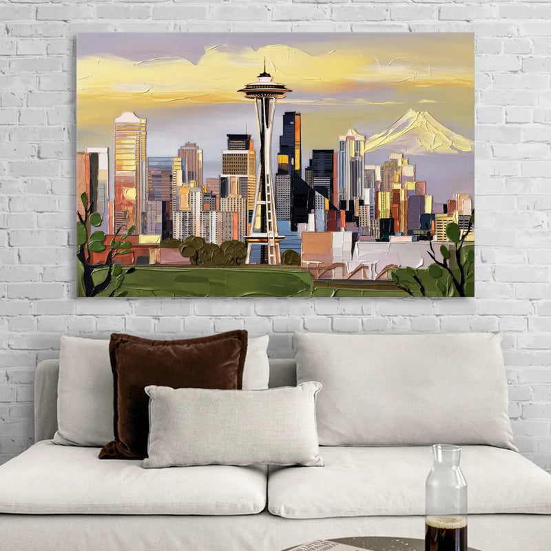 Seattle Downtown Skyline Sitting Room - Canvas Wall Art