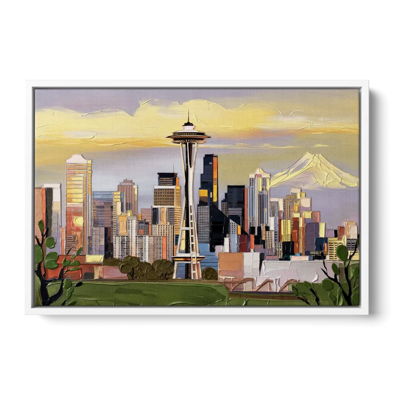 Seattle Downtown Skyline Front - White Canvas Wall Art