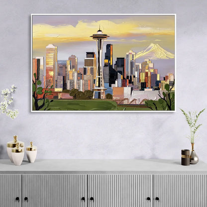 Seattle Downtown Skyline Sitting Room - White Canvas Wall Art