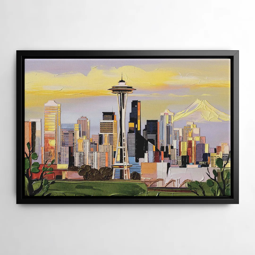 Seattle Downtown Skyline - Black Frame Canvas