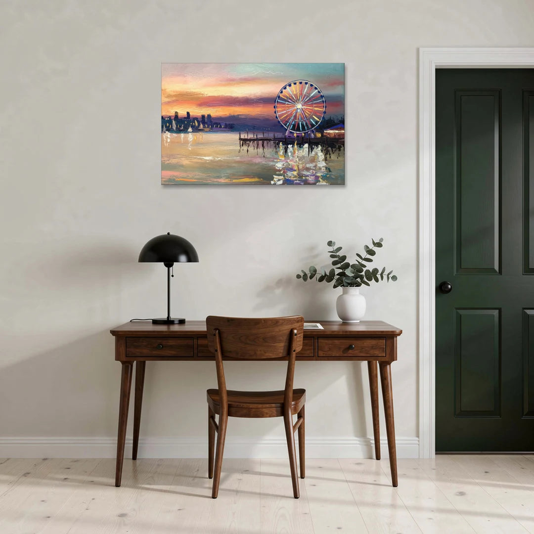 Seattle Harbor With Ferris Wheel - Canvas Wall Art - Office - 36x24