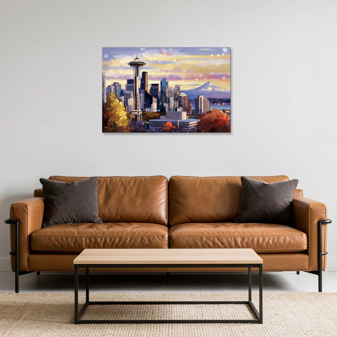 Seattle Iconic Landmarks - Canvas Wall Art - Sofa - 36x24