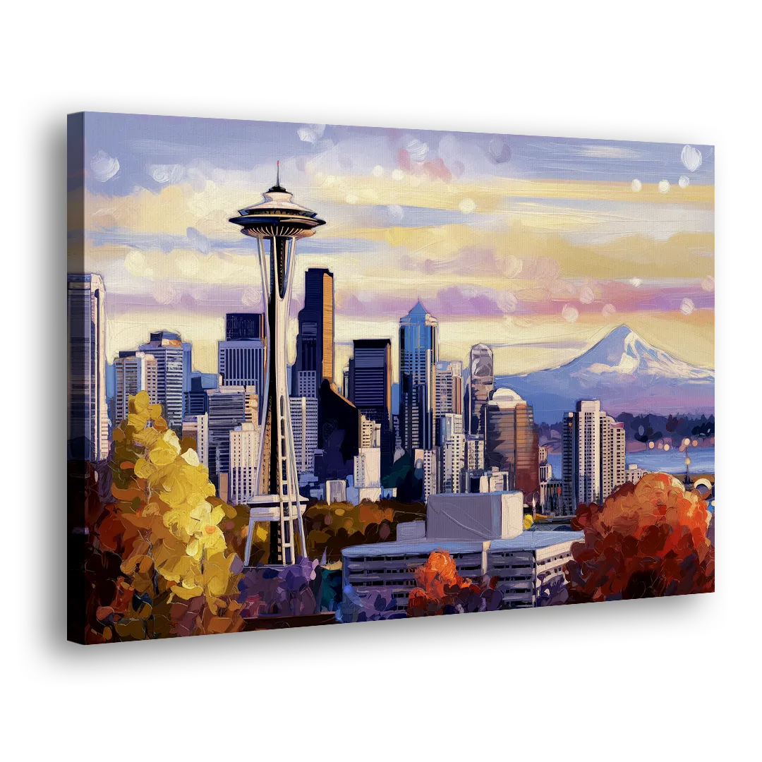 Seattle Iconic Landmarks Side - Canvas Wall Art