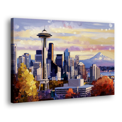 Seattle Iconic Landmarks Side - Canvas Wall Art