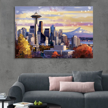 Seattle Iconic Landmarks Living Room - Canvas Wall Art